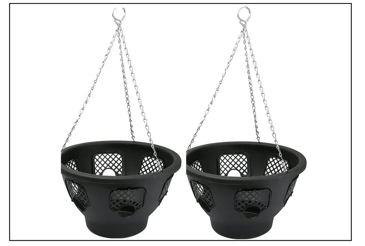 Black Hanging Basket for Plants & Flowers – 12 Inch Garden Outdoor Wall Planter with Chain - DIVCHI