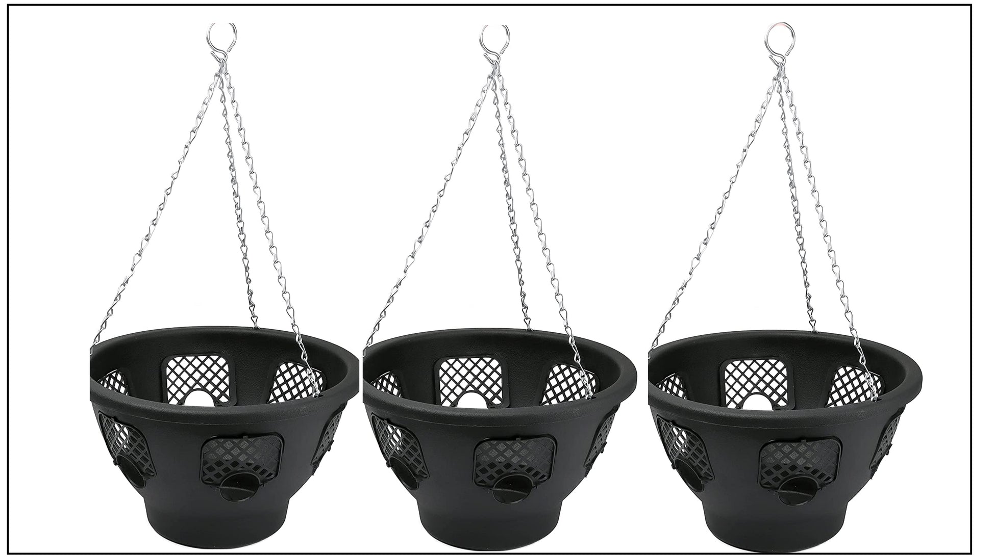Black Hanging Basket for Plants & Flowers – 12 Inch Garden Outdoor Wall Planter with Chain - DIVCHI