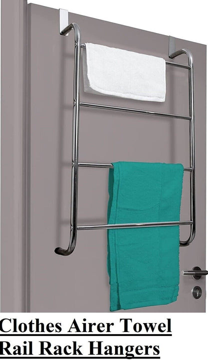 DIVCHI 4-Tier Chrome Over-the-Door Clothes Airer Towel Rail Rack Hanger Bar Holder