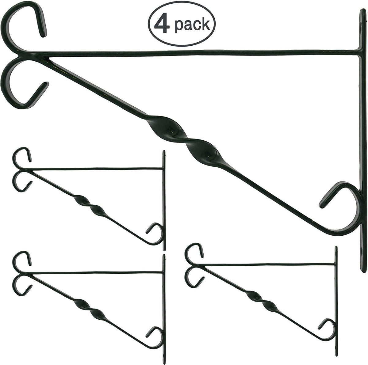 DIVCHI Pack of 4 Garden Hanging Basket Metal Wall Bracket - Twisted - UP TO 12" Baskets (12-Inch, Black) - DIVCHI