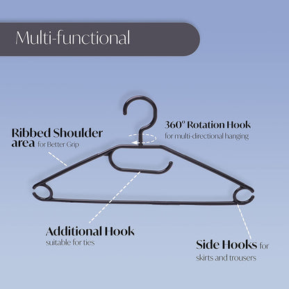 Black 360° Swivel Hooks Coat Hangers for wardrobes with non slip heavy duty durable space-saving Design - Ideal for all Adult Clothes