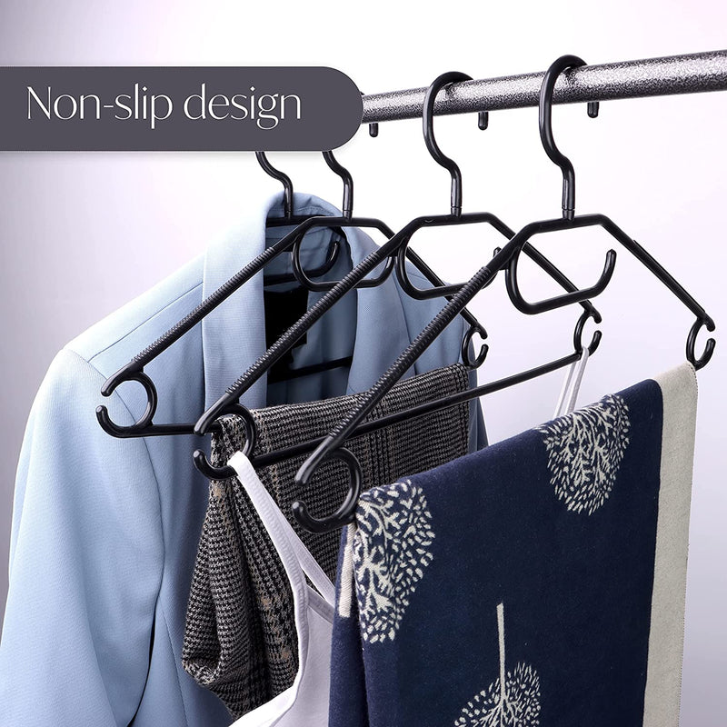 Black 360° Swivel Hooks Coat Hangers for wardrobes with non slip heavy duty durable space-saving Design - Ideal for all Adult Clothes