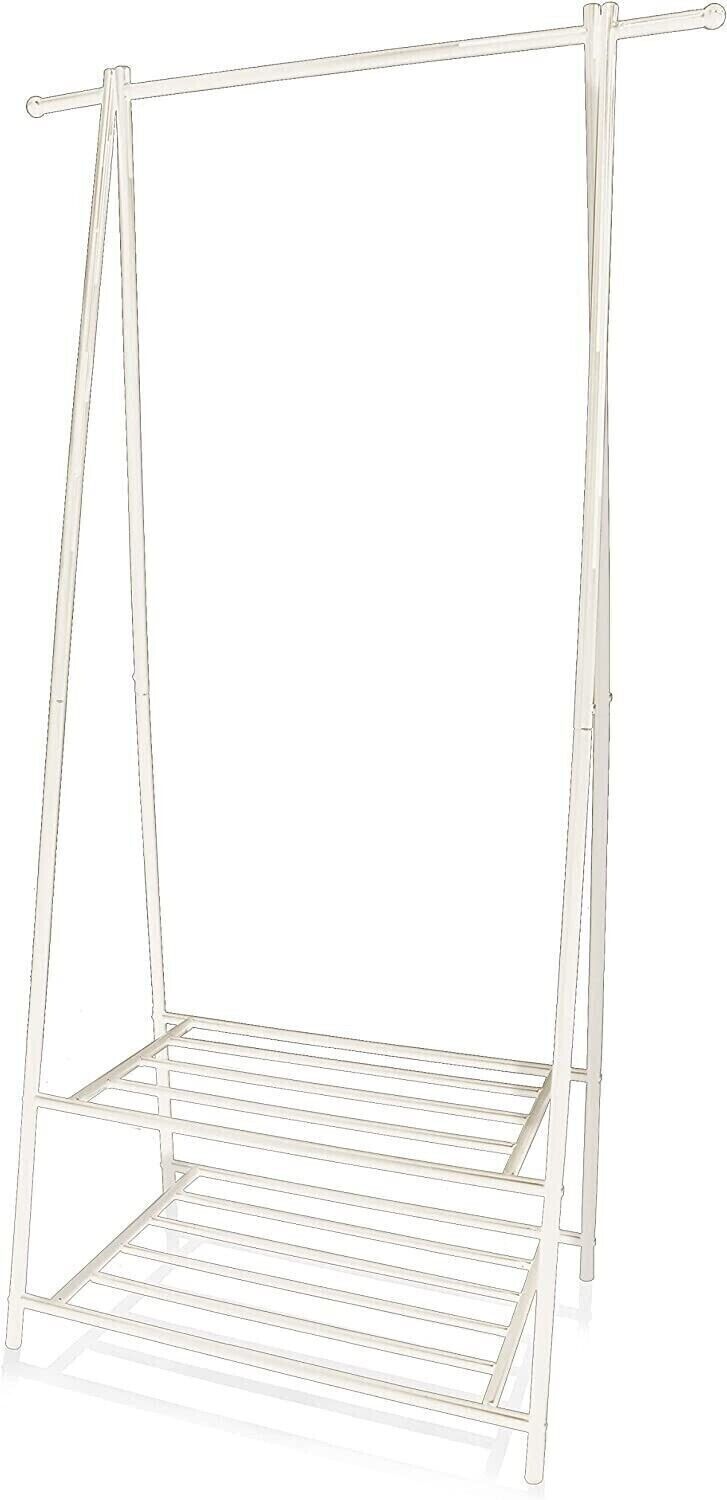 Portable Garment Rack On Wheels With Two Shelves Heavy Duty Wardrobe S