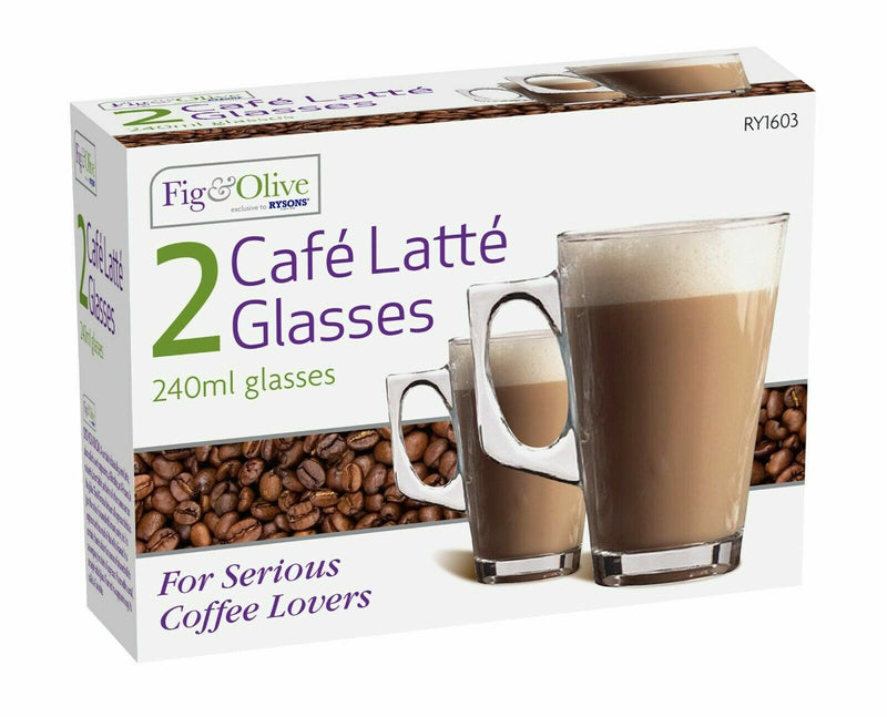 2 X Latte 240ml Glasses for Tea Cappuccino Glass Tassimo Costa Coffee Cups Mugs