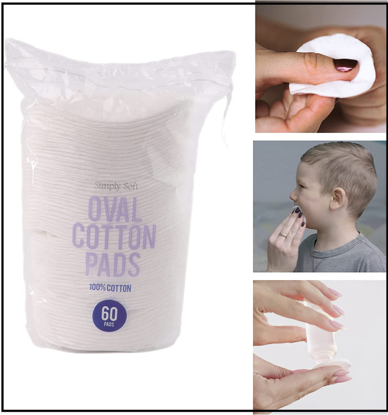 DIVCHI Oval Cotton Pads - 60 Pack for Face | Makeup Remover Pads, Hypoallergenic, Lint-Free | 100% Pure Cotton