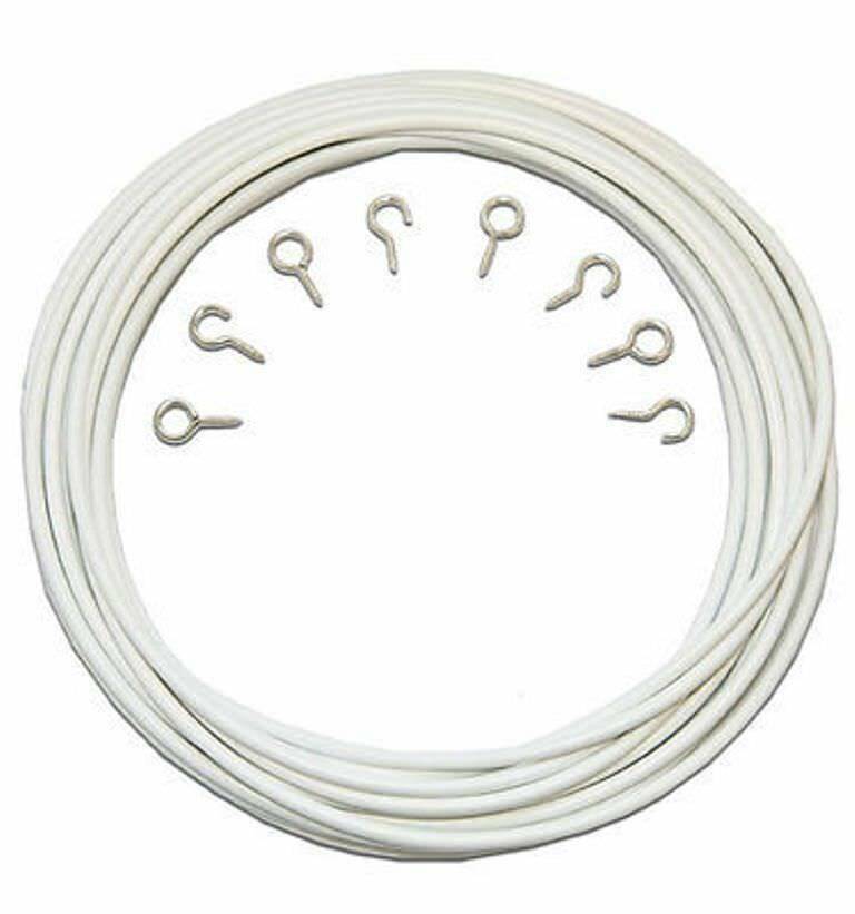 2M/3M/4M CURTAIN WIRE CORD CABLE WHITE WINDOW WITH HOOKS AND EYES - DIVCHI