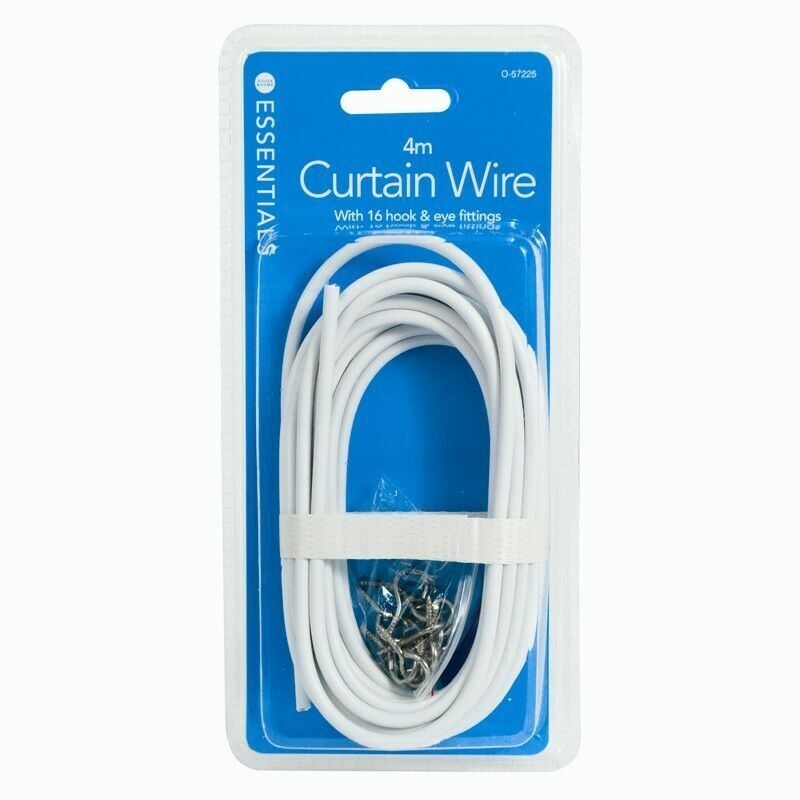 2M/3M/4M CURTAIN WIRE CORD CABLE WHITE WINDOW WITH HOOKS AND EYES