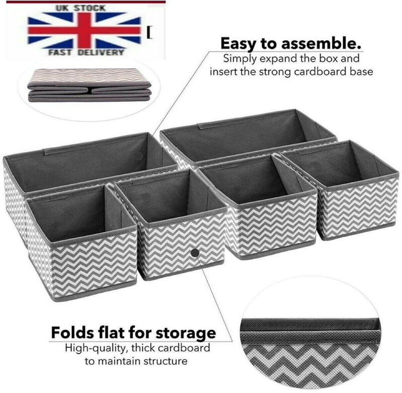 set of 6 Fabric Storage Box Foldable Wardrobe Drawer Dividers