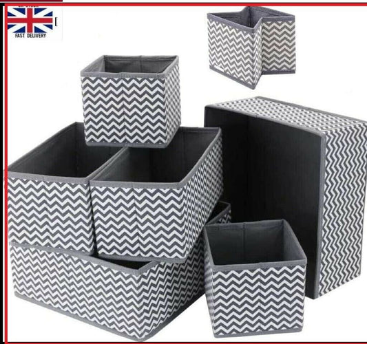 set of 6 Fabric Storage Box Foldable Wardrobe Drawer Dividers - DIVCHI