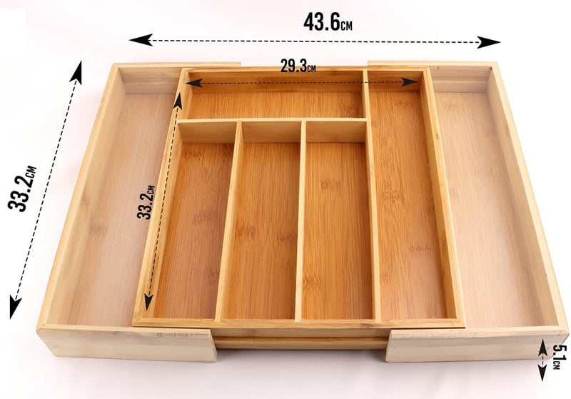 DIVCHI Home Cutlery Tray Organiser |Cutlery Trays| Cutlery Organizer |Bamboo Cutlery Tray | Cutlery Tray for Drawer | 7 Compartment Organiser Extendable Wooden Knife and Utensils Holder Tray Rack
