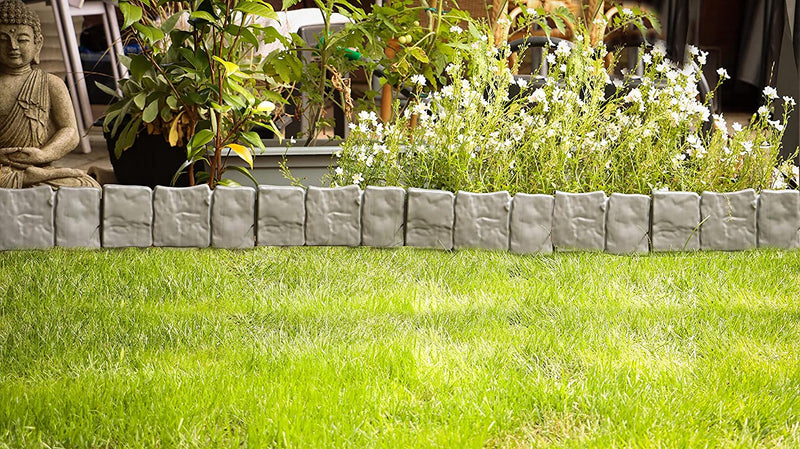 10x Grey Stone Effect Plastic Lawn Grass Edging Garden Plant Flower Bed Border