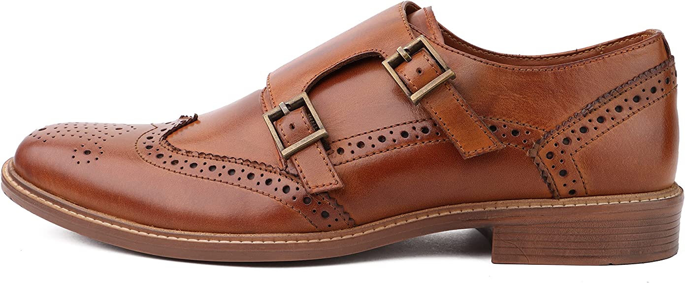 DIVCHI Men Monk Shoes Slip Buckle Strap on Loafers - DIVCHI