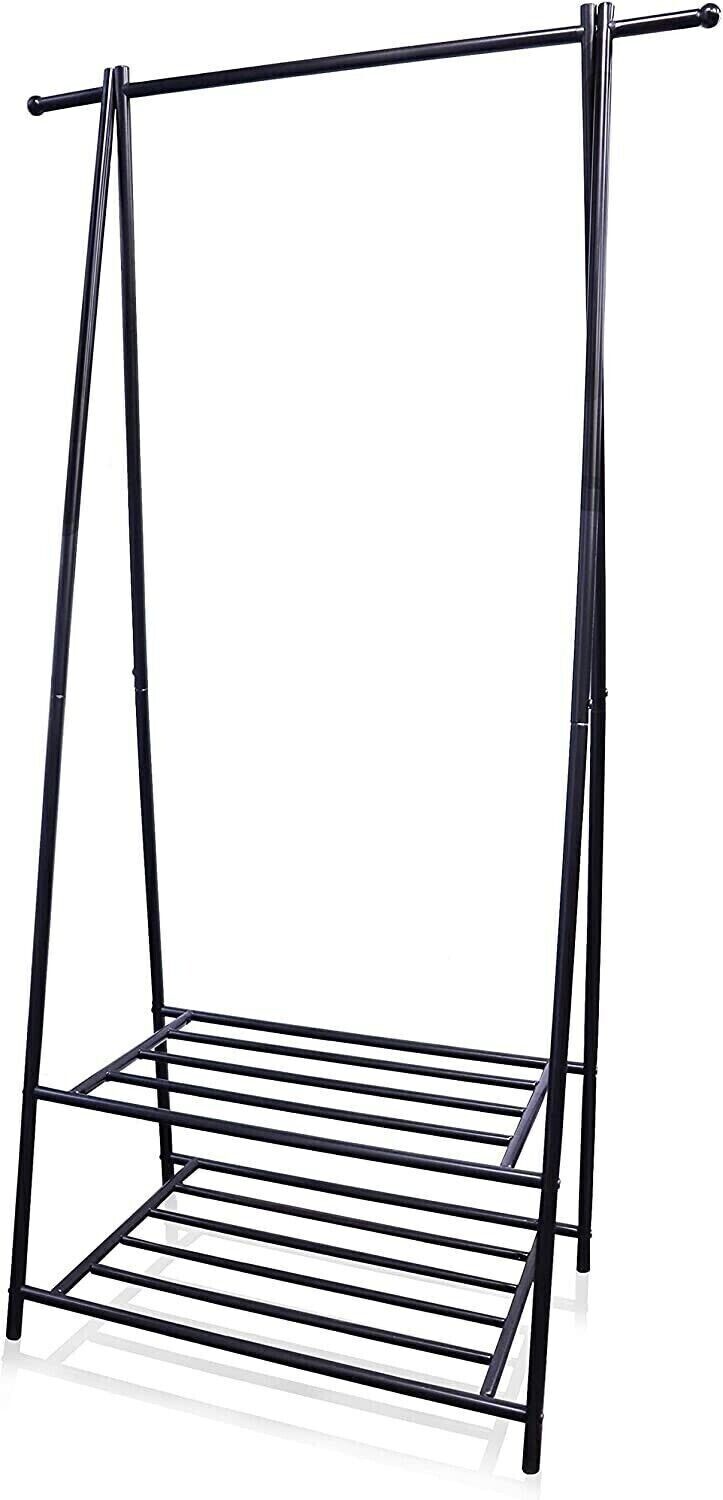 Portable Garment Rack On Wheels With Two Shelves Heavy Duty Wardrobe S