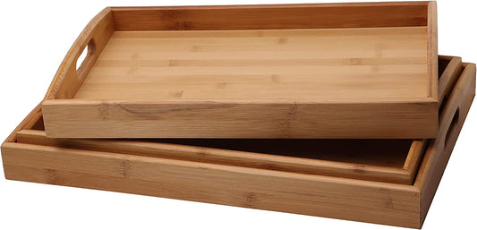 Pack of 3 Bamboo Serving Tray with Handles Rectangular Wooden Breakfast Tray Works for Eating, Working, Storing, Used in Bedroom, Kitchen, Living Room, Bathroom, Hospital and Outdoors - DIVCHI