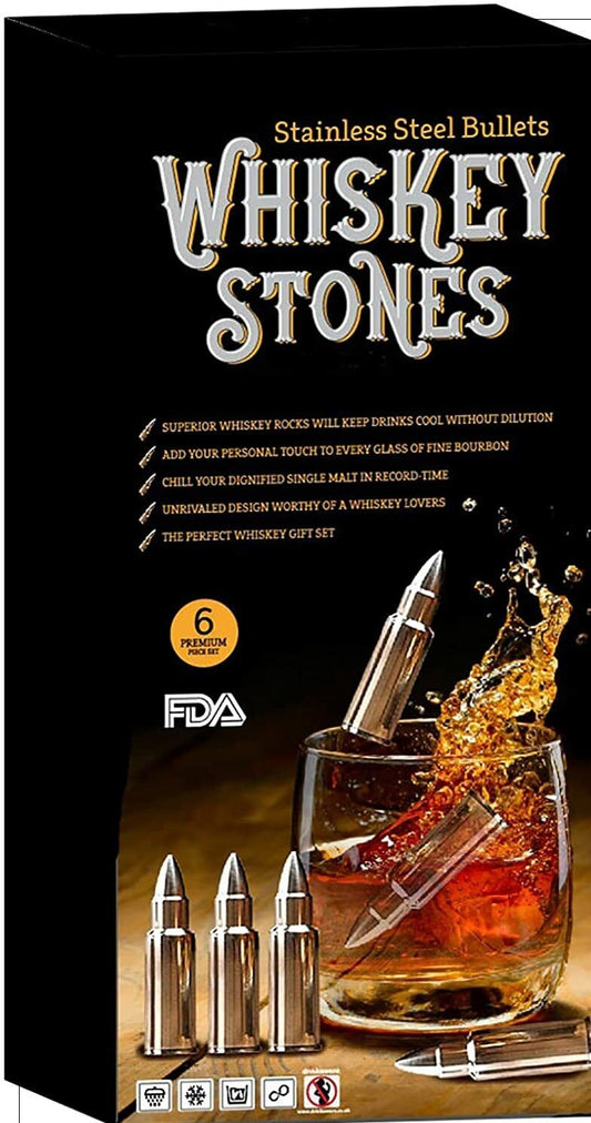 Whiskey Stone Bullets Gift Set - shaped Whiskey Stones Stainless Steel Bullet - DIVCHI