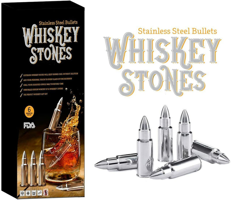 Whiskey Stone Bullets Gift Set - shaped Whiskey Stones Stainless Steel Bullet