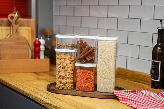 5 x Kitchen Storage Container Food Storage Container Cereal Tub And Lid - DIVCHI
