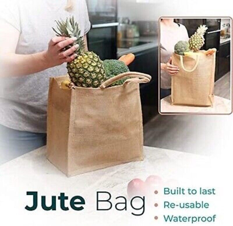 10 Pack Jute Shopper Bag Eco friendly with Handles Reusable Tote Shopp DIVCHI